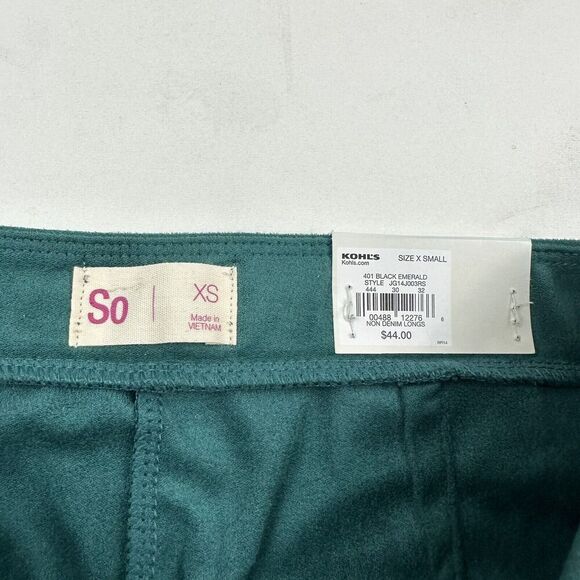 NWT SO High Rise Pull-On Flare Leg Pants Emerald Green Juniors XS Stretch $44 - Picture 5 of 9